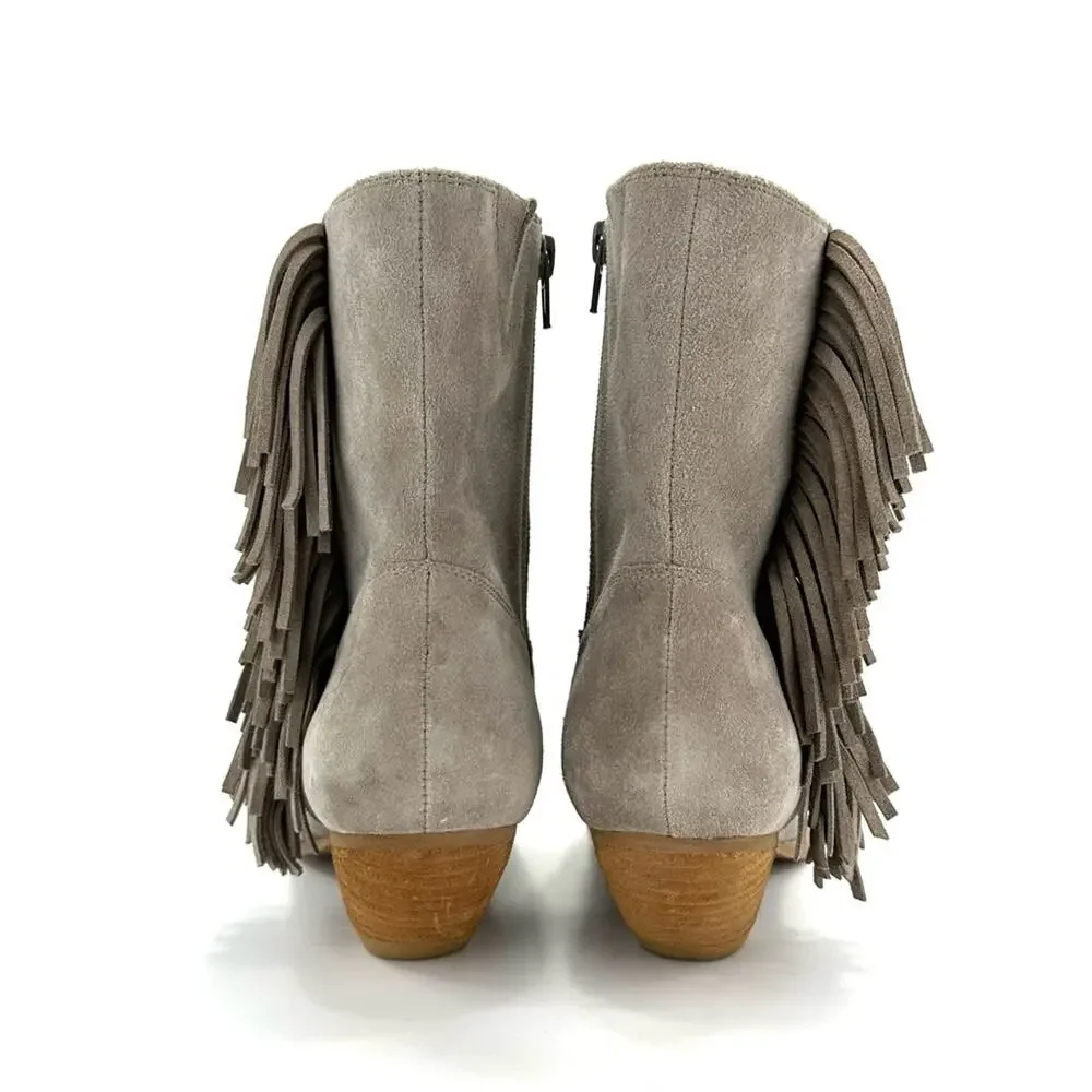 Jeffrey Campbell Hastings Gray Cowboy Ankle Boot Sz 9.5 Suede Fringes Rodeo New